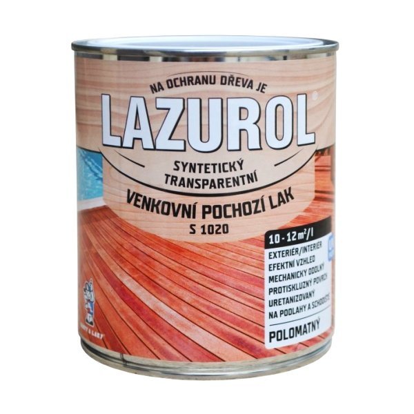 LAZUROL Lak S1020 vonkajší podlahový lak na drevo, polomatný - 0000  bezfarebný, 0,75l, 0,75l