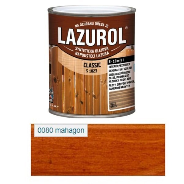 Lazurol Classic S1023, 0080 mahagón, lazúrovací lak na drevo 9 l - 0080 mahagón