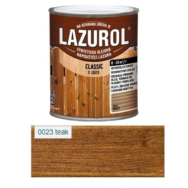 Lazurol Classic S1023, 0023 Teak, lazúrovací lak na drevo 9 l - 0023 teak