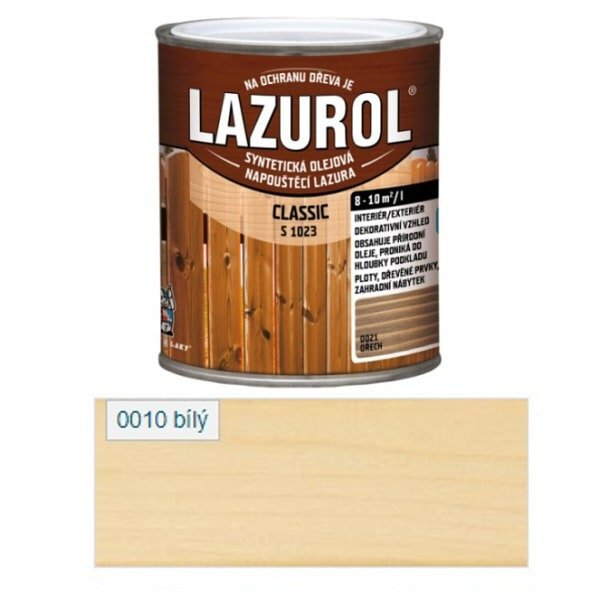 LAZUROL CLASSIC S1023, 0010 biely, lazurovací lak na drevo 2,5 l - 0010 biely