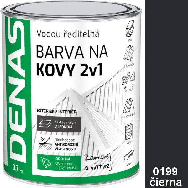 DENAS 2V1 antikorózna farba na kov 0199 čierna 0,7 kg - 0199