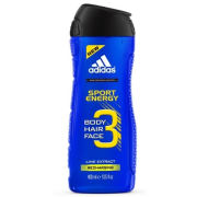 Adidas Body Hair Face 3v1 Sport Energy, Sprchový gel na telo, vlasy a tvár 400 ml