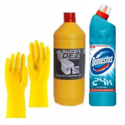 Drogéria SUPER DEZ + DOMESTOS, Set 3 výrobkov na čistenie domácnosti