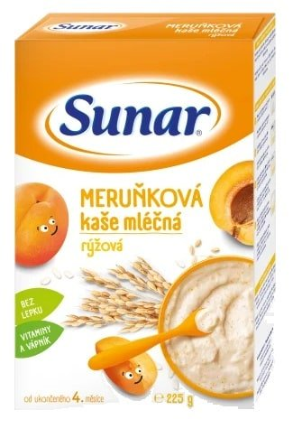 Sunar Marhuľová kaša mliečna ryžová, 225 g