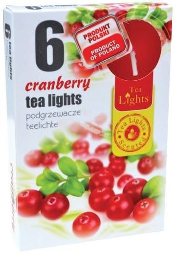 Vonné čajové sviečky Cranberry, s vôňou brusnice 6 ks