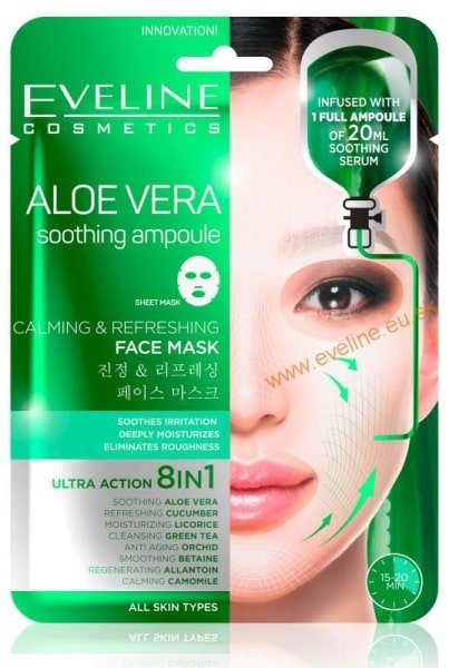 EVELINE Aloe Vera upokojujúca a osviežujúca maska na tvár 8v1, 1 ks - aloe vera