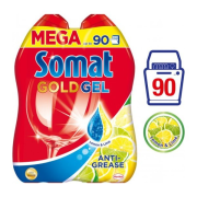 SOMAT  XL Gold Gel Anti Grease Lemon, multifunkčný gél na umývanie riadu do umývačky, 2 x 600ml