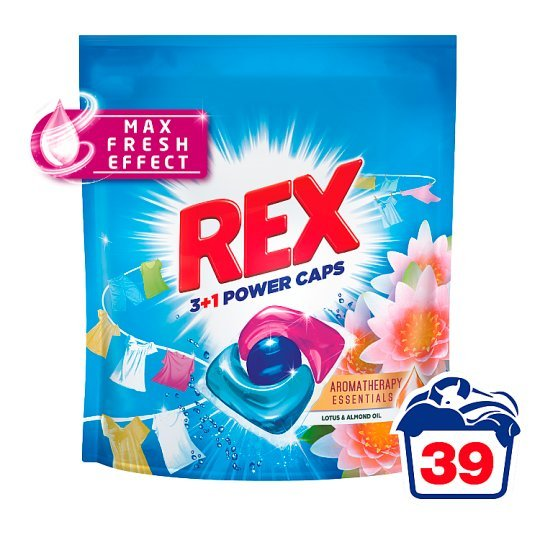 REX Power Caps Aromatherapy Lotus & Almond Oil, kapsuly na pranie 39 praní