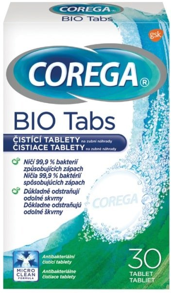 COREGA BIO Tabs, čistiace tablety na zubné náhrady 30 ks - bio