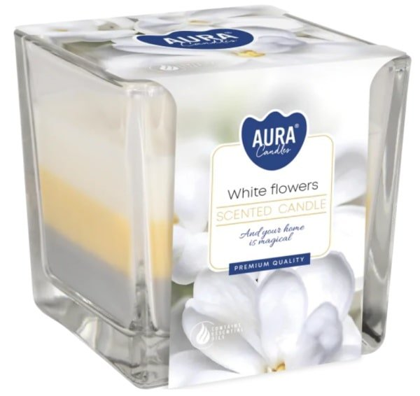 Aura Biele kvety trojfarebná vonná sviečka v skle 170 g - biele kvety