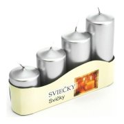 Adventné sviečky postupné metalické strieborné 4 ks