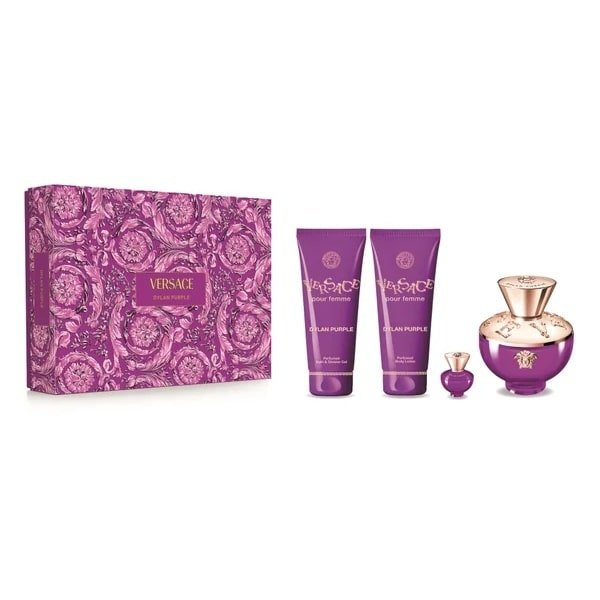 Versace Dylan Purple parfumovaná voda 100 ml + mlieko 100 ml + gél 100 ml + Edp 5 ml, darč. kazeta