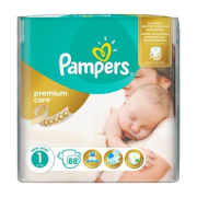 PAMPERS Premium Care 1, Najhebkejšie jednorázové plienky pre deti, od 2kg do 5kg, 88ks