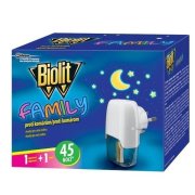 BIOLIT Family elektrický tekutý odparovač proti komárom strojček + náhradná náplň 45 nocí, 27ml