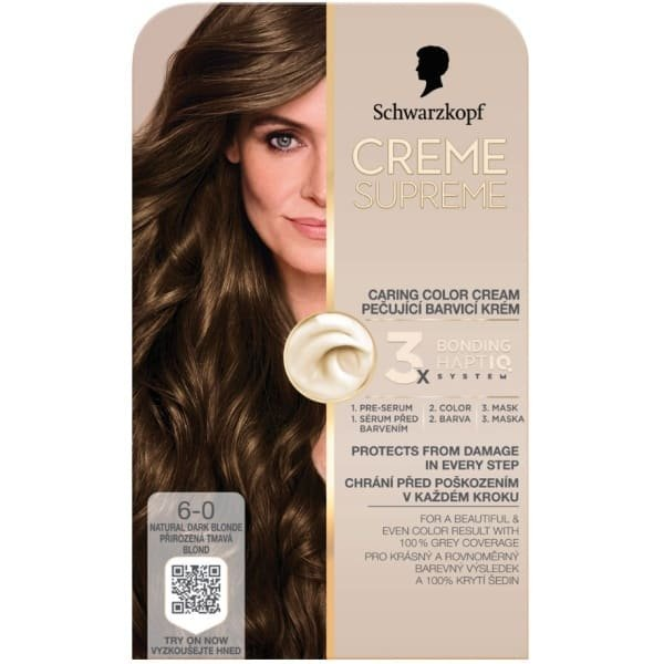 Schwarzkopf Creme Supreme farba na vlasy 6-0 Prirodzená tmavá blond 1 ks, 6-0