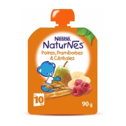 Nestlé Naturnes hruška malina banán s cereáliami, Ovocný príkrm do ručičky 90g