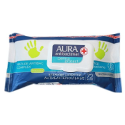 AURA Antibacterial Derma Protect, vlhčené utierky na ruky a telo s antibakteriálnym roztokom 72 ks