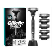 Gillette Mach3 Charcoal strojček + 6 náhradných hlavíc + stojan